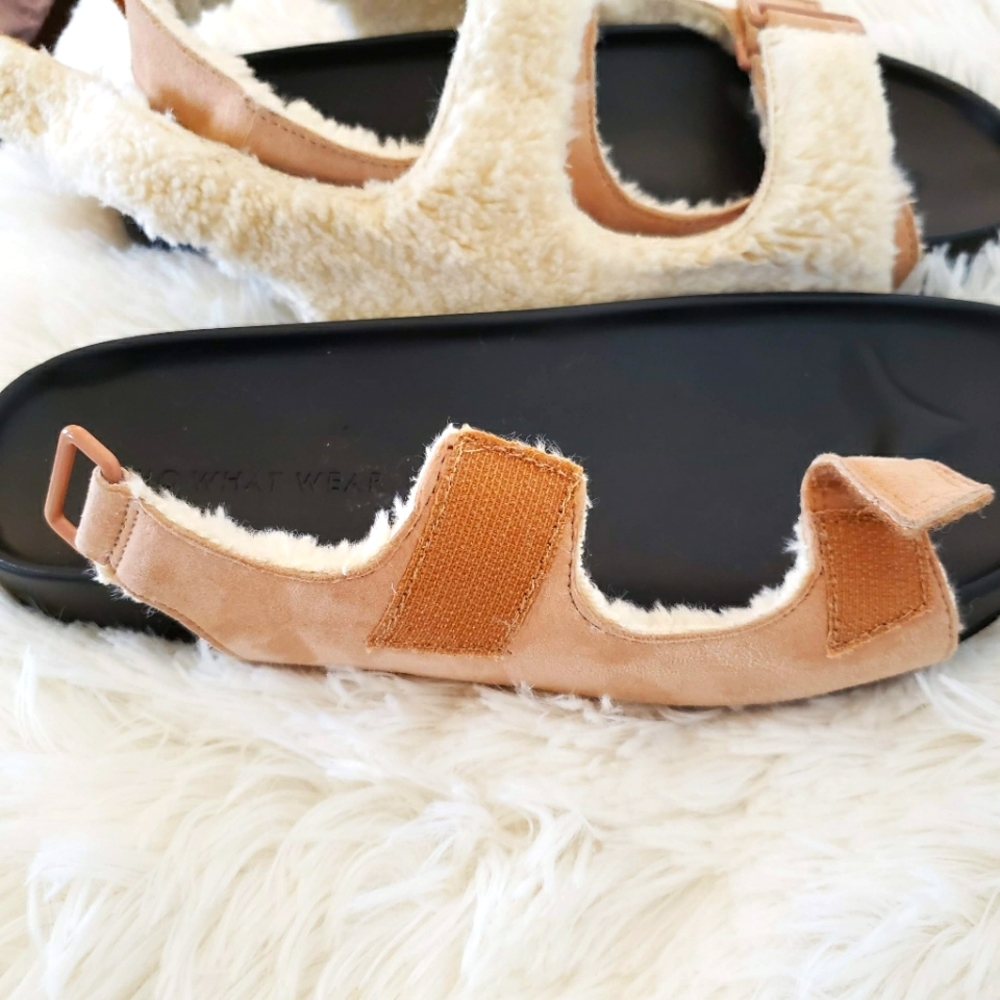 WHO WHAT WEAR Ally Suede Sherpa Lined Tan Strappy Sandals--NEW--7.5 - Picture 7 of 10